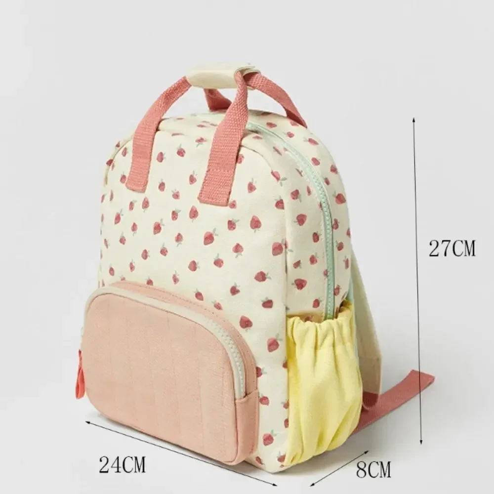 Colorful Canvas Strawberry Kid Backpack Cotton Schoolbag
