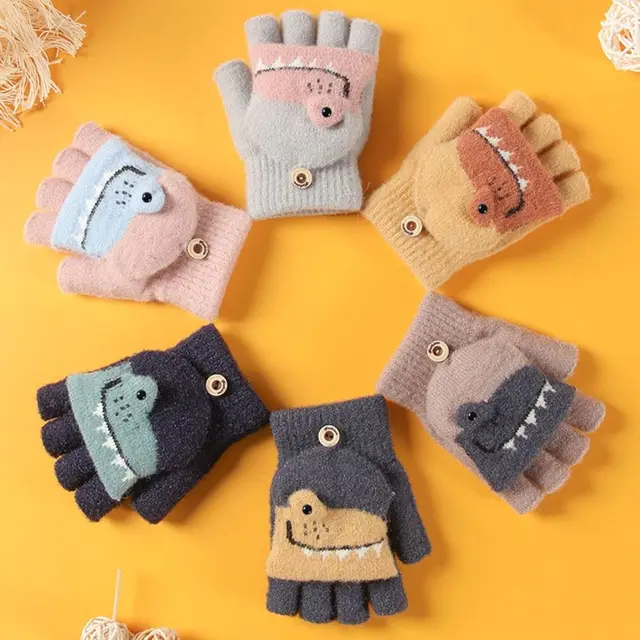 Lot De 3 Paires De Gants Sans Doigts Pour Enfants 5-12 Ans - Mitaines Convertibles à Rabat, Motifs élévateur - 5