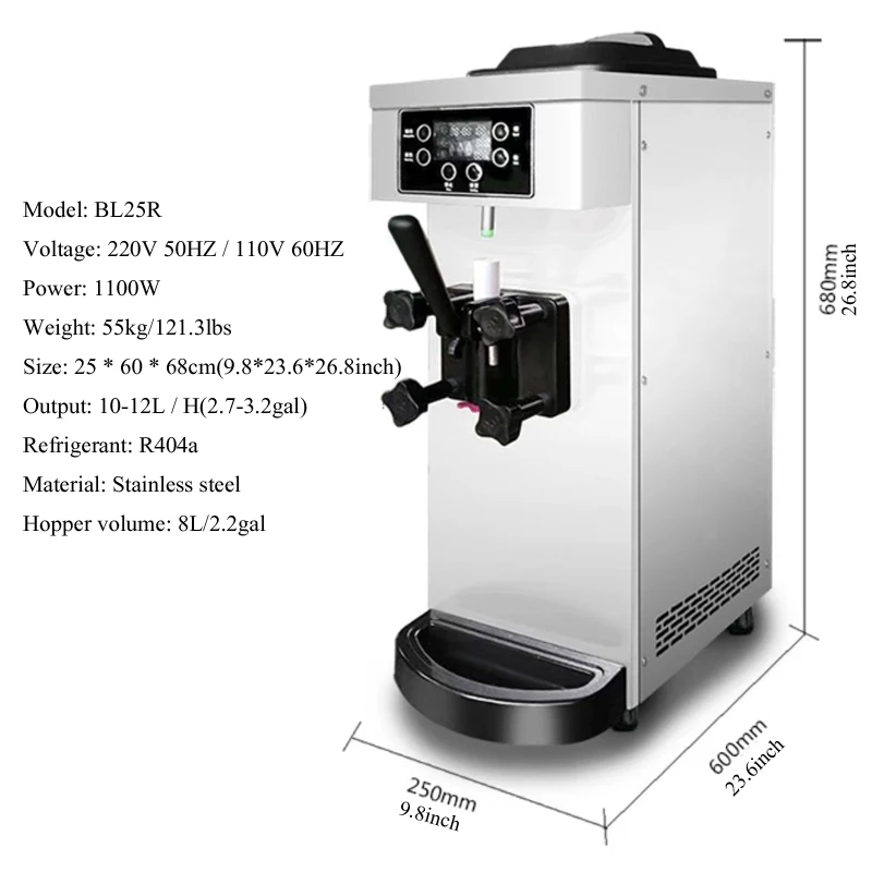 Commercial Soft Ice Cream Machine 3 Flavors 16-18L/H Ice Cream Soft Serve Maker 60HZ Lcd Panel One-click Cleaning 2
