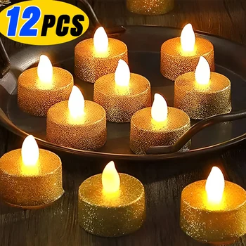 LED 반짝이 촛불 조명, 원형 하트 불꽃 없는 배터리 작동, 차 조명, 로맨틱 전자 촛불, 새해 파티 장식
