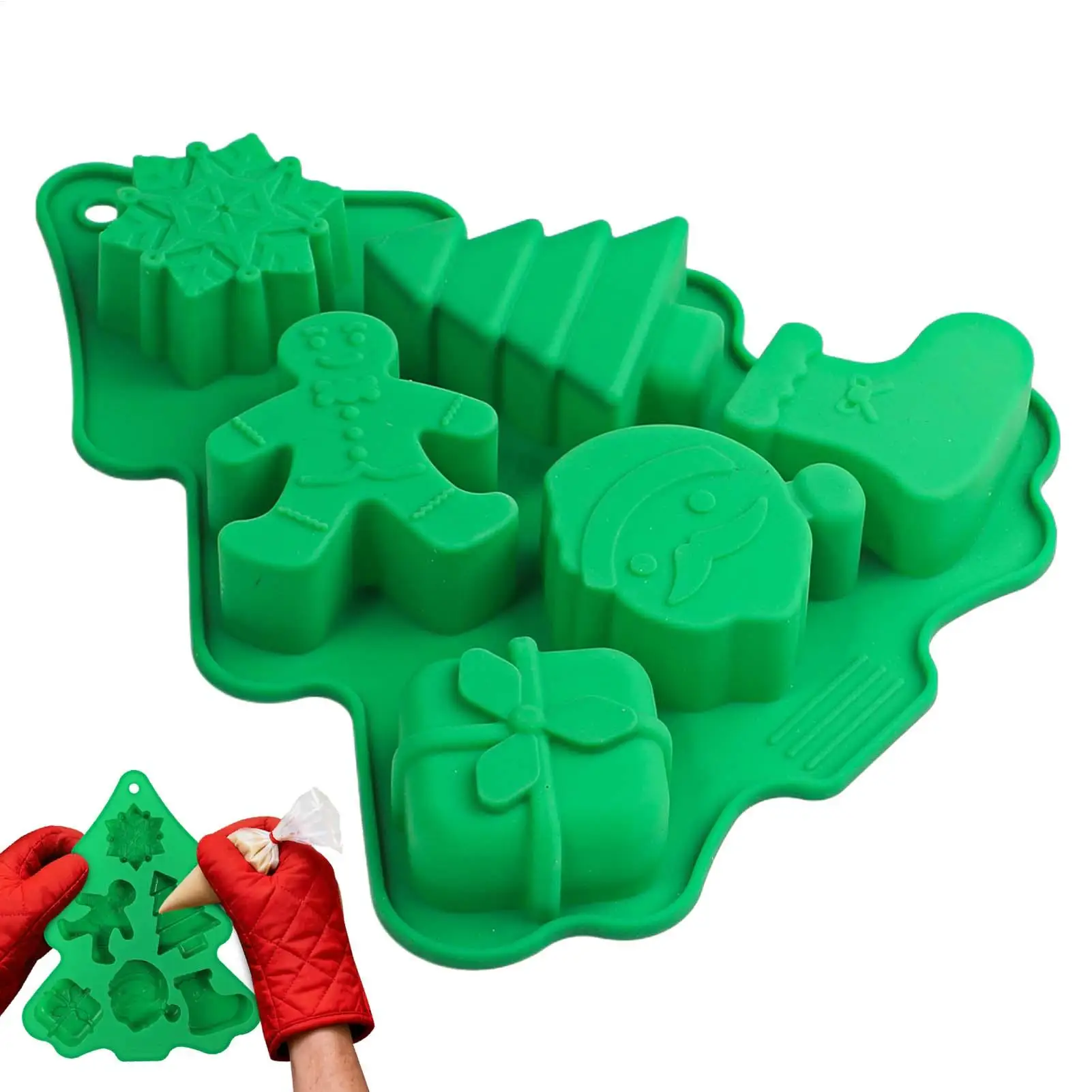 Christmas Tree Silicone Mold 6 Cavity Santa Claus Home Decor Christmas Fondant Mold for Xmas Birthday Party Cake Tools