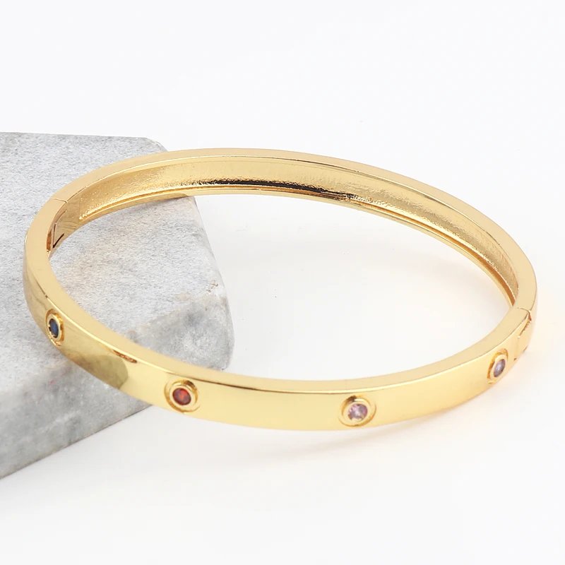 Luxury Punk Rainbow cz Gold Color Bracelet Bangle for Women Wedding on Hand Love Jewelry 5