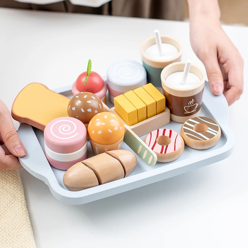 DIY Wooden Breakfast Set Toy Pretend Play Cutting Food Learning Role Play Game Educational Toys Gifts For Girls Kids