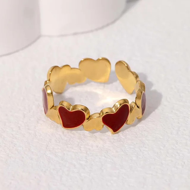 Bagues géométriques Vintage rouge goutte à goutte d'huile pour femmes, en acier inoxydable, couleur or, ouverture en cœur, bagues réglables, bijoux, nouveau 2025
