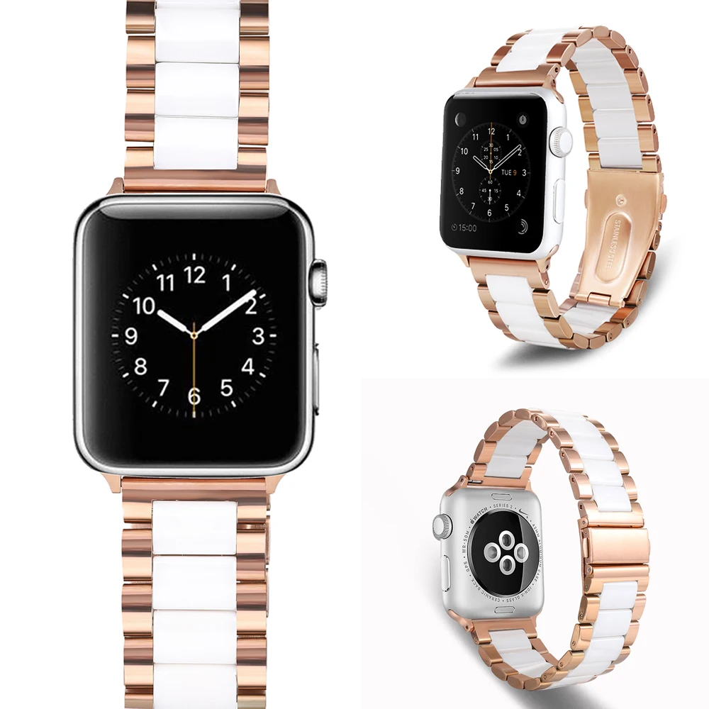 Metal+Ceramic Strap for Apple Watch 49mm 45mm 44mm 42mm 41mm 40mm Stainless Steel Bracelet Belt iWatch Ultra 9 8 7 6 5 4 SE Band