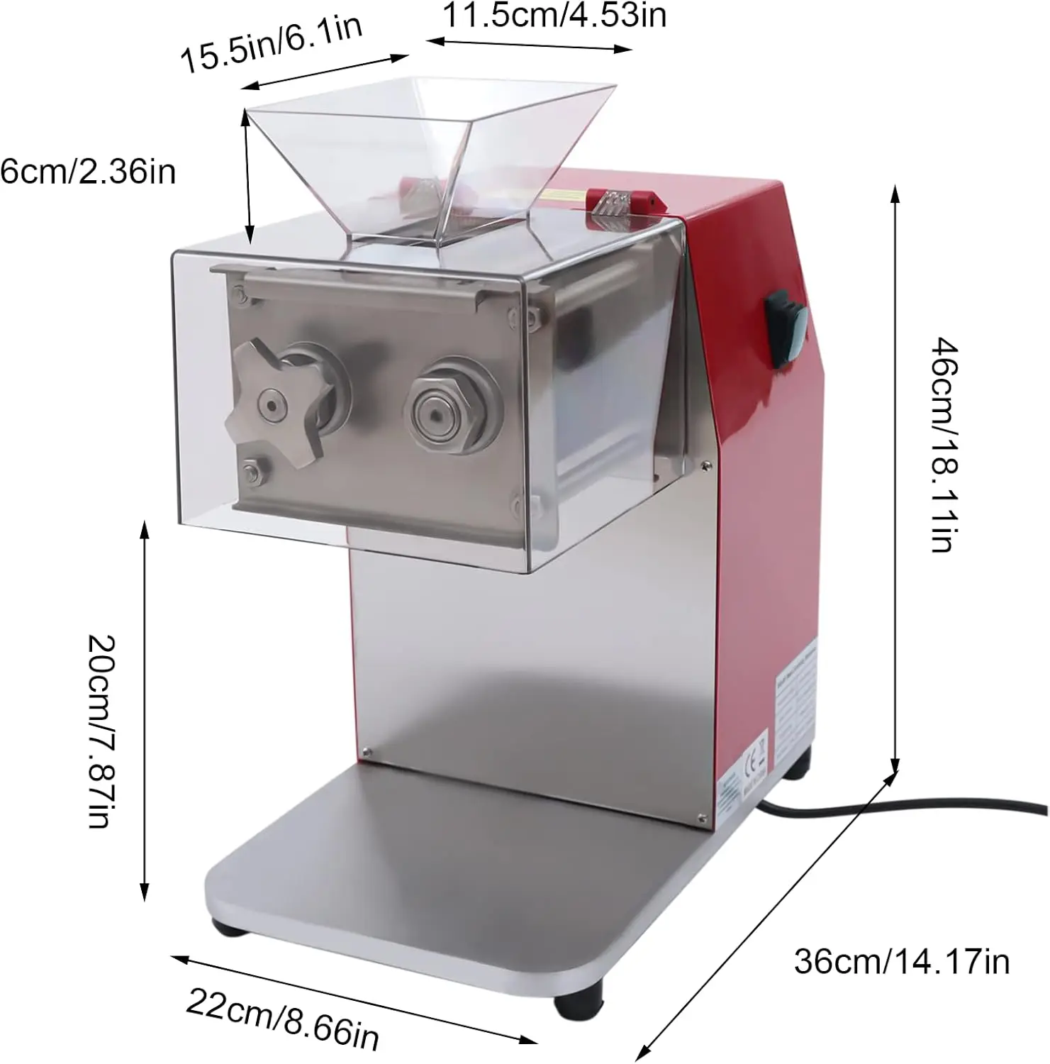 1100W Meat Cutter Commercial Meat Cutting Machine with Large Inlet Meat Slicer for Cutting Boneless Meat Chicken Lamb Beef, Stainless Steel Knife, Vertical Operation, 14.17*8.66*18.11in 6