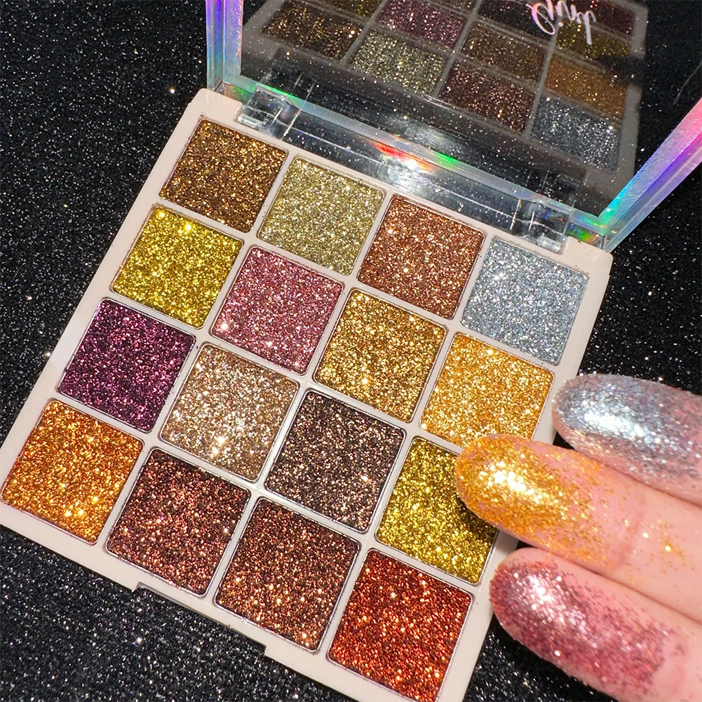 16 Colors eye shadow Glitter Eyeshadow Palette Shimmer Multicolor Golden Color Sparkle Sequin Finish Body Face Makeup Stage Party Makeup
