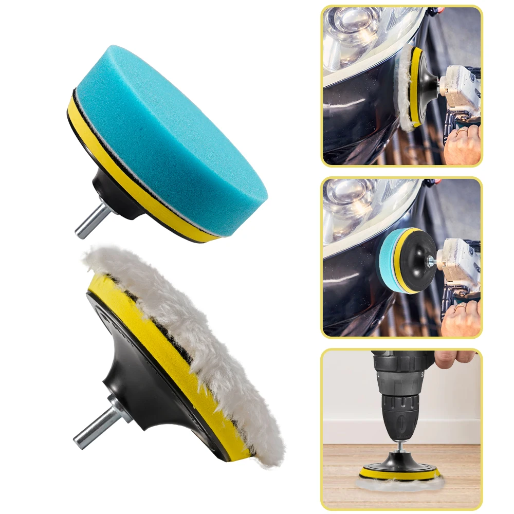 Car Polishing Pad Car Polishing Disc Set Self-Adhesive Buffing Waxing Sponge Wool Wheel Washing Auto Body Beauty Polisher Drill Adapter