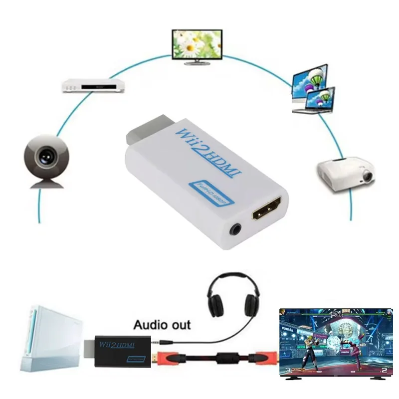 Wii to HDMI Converter Full HD 1080P 3.5mm Audio AUX For PC HDTV Monitor