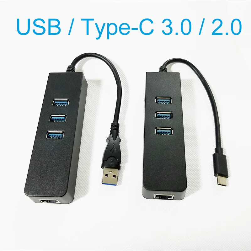 

3 Ports USB 3.0 2.0 Type-C Gigabit Ethernet Lan RJ45 Network Adapter Hub to 1000Mbps 100Mbps For Computer Tablets And More