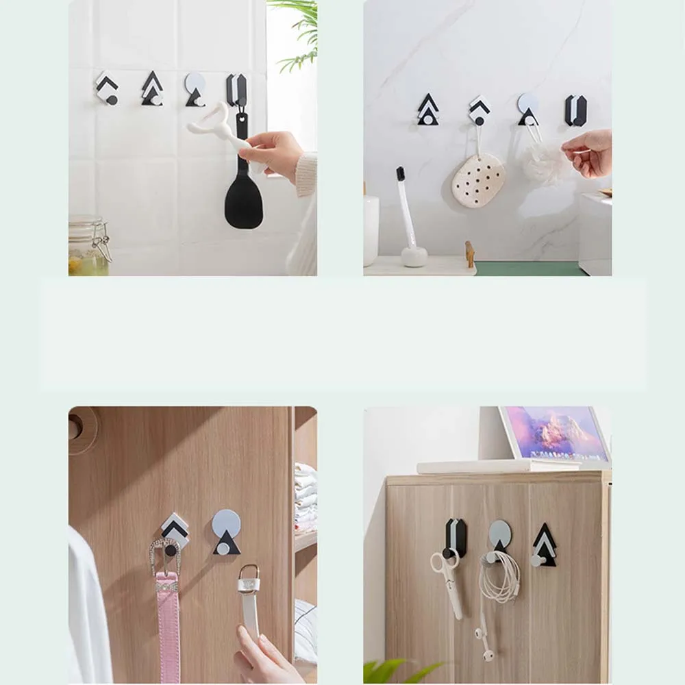 Nordic Style Wrought Iron Geometric Hook Seamless Sticky Hook Creative Non-porous Kitchen Wall Hanging Bathroom Accessories