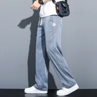 Lyocell Casual Trousers Summer Thin Men's Baggy Jeans Straight Fashion Stretch Denim Pants Comfortable Soft 2