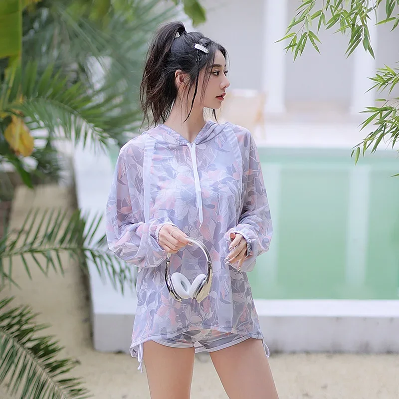 

Bikini Set Women Summer Panelled High Waist Korean Fashion Swimwear Holiday Wire Free Sun-proof Slim Students Ins Simple Daily