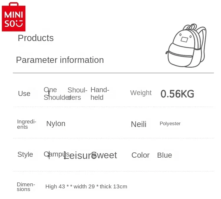 MINISO 2024 New High Quality Large Capacity Backpack Student Sweet Contrast Cartoon Kuromi Jade Gui Dog Storage Bag