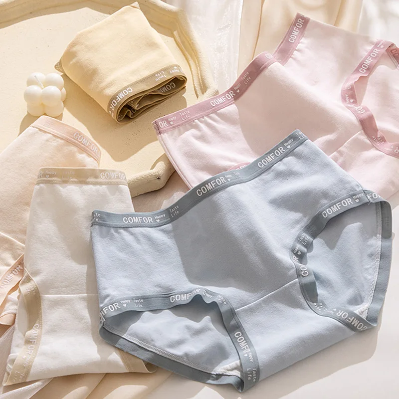 

5Pcs M-XL Women's Cotton Panties Girls' Solid color Triangle Shorts Mid Waist Seamless Female Lingerie Breathable Underpants