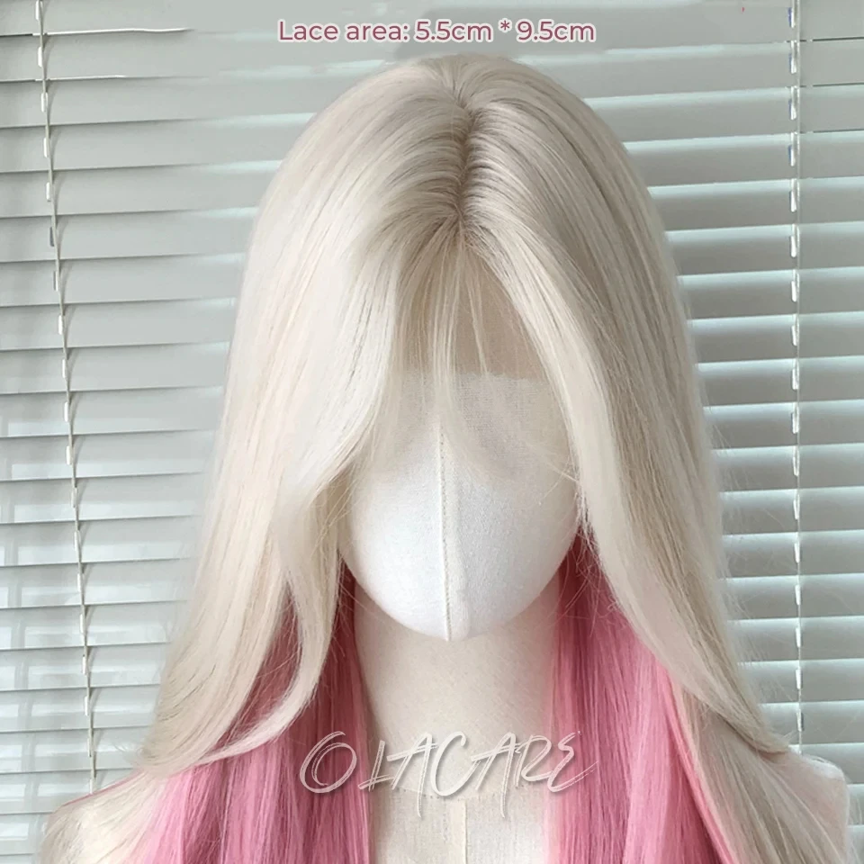 Pink Blonde Synthetic Lace Front Wig For Women Daily Use