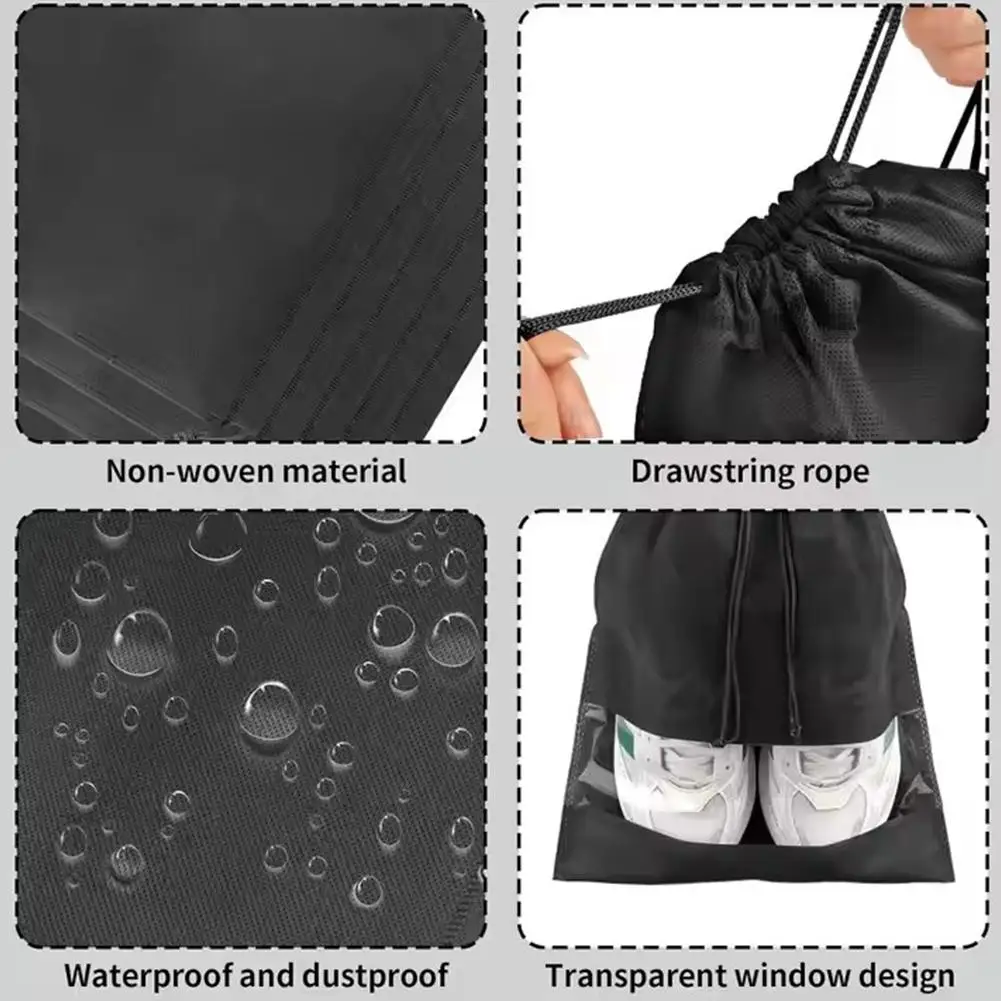 Portable Travel Shoe Bag Shoe Storage Bag Non-woven Fabric Strap Mouth Large Capacity Travel Waterproof Shoe Bag Moistureproof 4