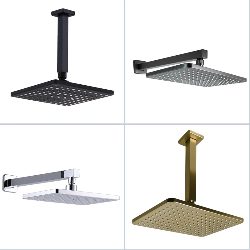 เหนือศีรษะชุดสแควร์ ABS Chrome/Matt สีดำ/แปรงทอง/โลหะสีเทาพลาสติกฝักบัวสแตนเลสติดผนัง/เพดาน 1