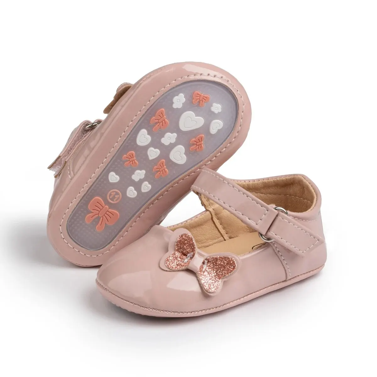 Meckior Baby Girl Shoes Newborn PU Leather Bowknot Dress Infants Shoes Rubber Non-Slip Toddler First Walker Baby Shoes Girls 2
