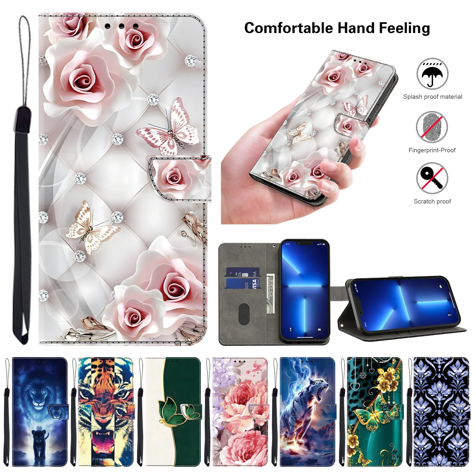 Magnetic Flip Leather Wallet Phone Case with Card Holder and Stand