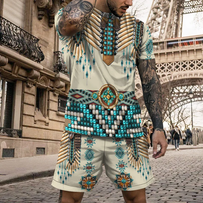 Summer Men's Tracksuit 2 Piece Set Summer Solid Sport Hawaiian Suit Short Sleeve T Shirt and Shorts Casual Fashion Man Clothing