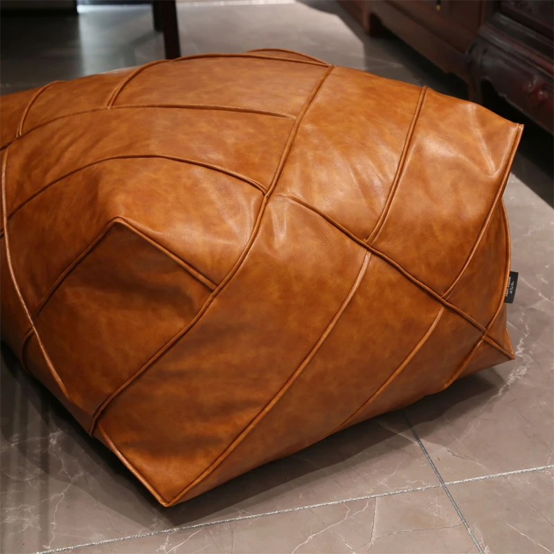 Upgraded Moroccan PU Leather Seat Pier Cushion Cover Floor Tatami Square Futon Lazy Sofa Stool Footstool Folk Decor Chair Cover