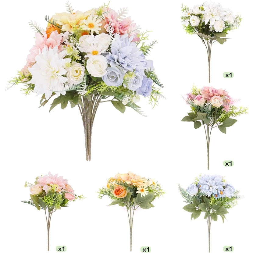 2/5PCS Künstliche Rose Blumen Hochzeit Home Room Decor Brautsträuße Garten Gefälschte Seide Dahlie Hortensien Vasen Outdoor kunst Wand