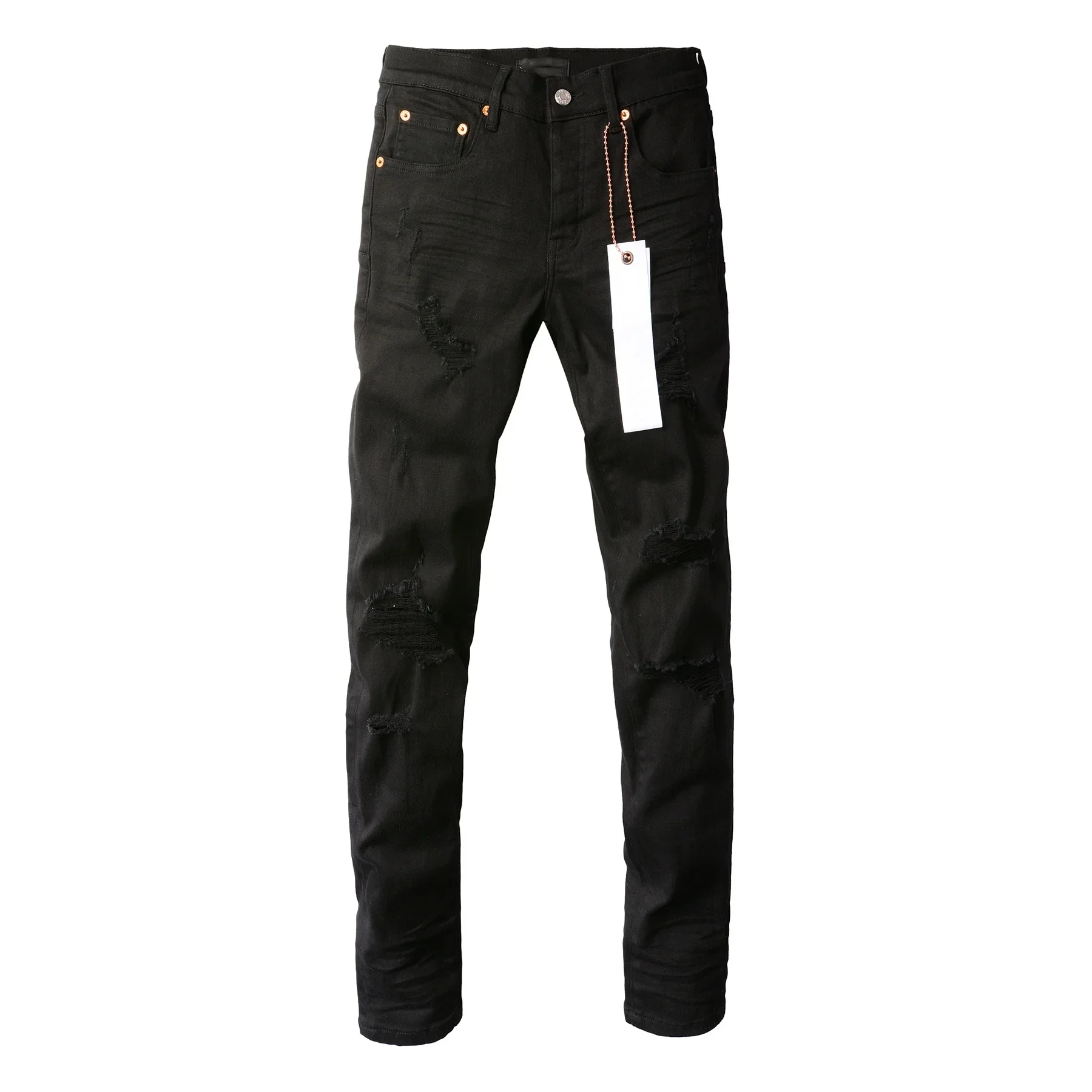Fashion Purples jeans Men with high street black brand pleats top quality Hole Ripped Repair Low Rise Elastic Skinny Denim pants