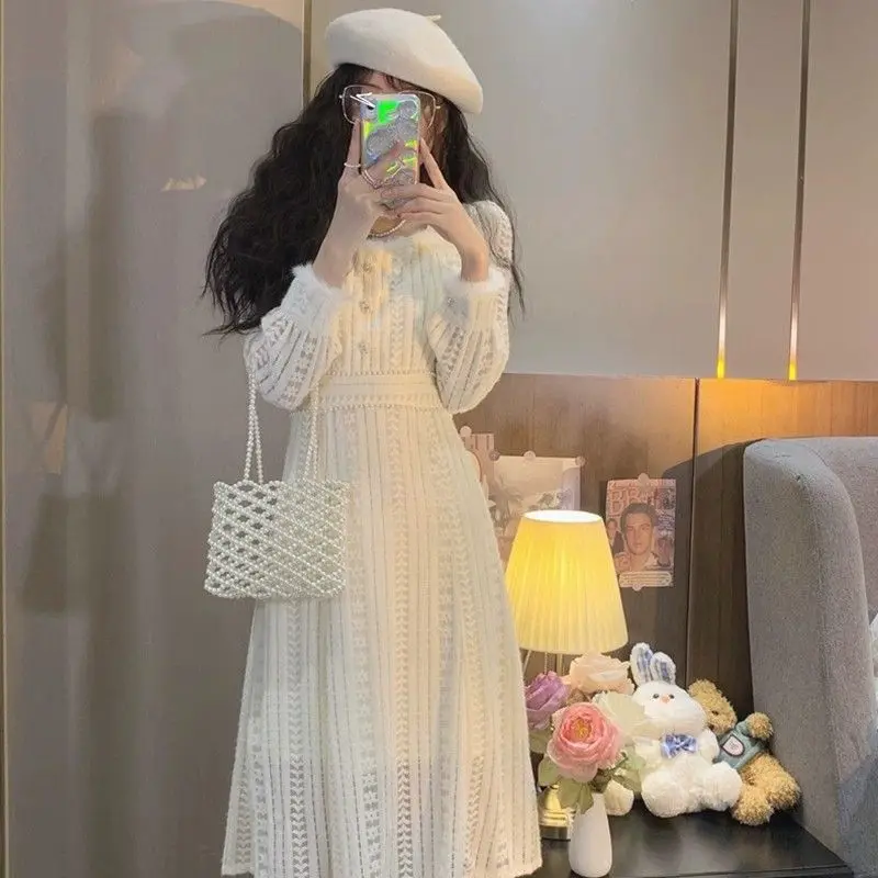 Sweet Milk Dress with Gentle Lace Lining Long Skirt for Women with Artistic Sense Unique Dress