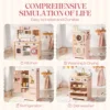Robotime Robud Kids Corner Kitchen Playset Wooden Play Kitchen Set with Realistic Sound Pretend Play Gift for Boys Girls Pink