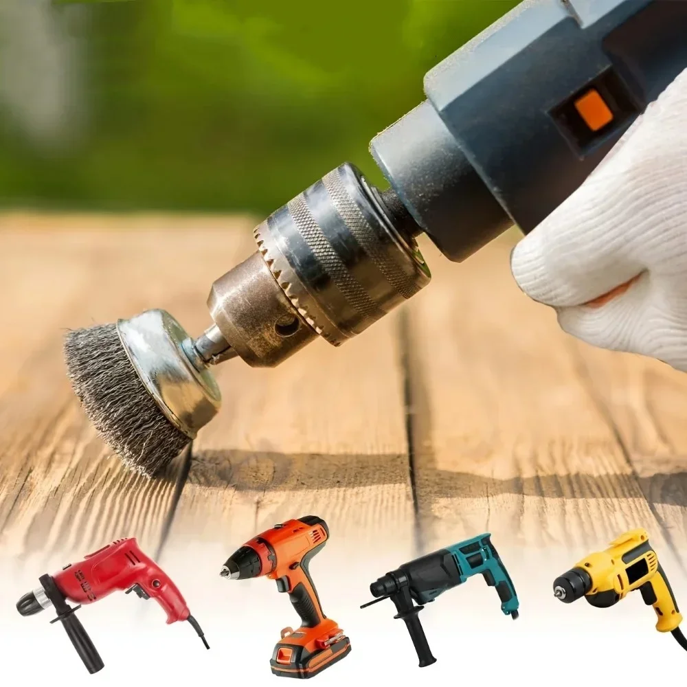 9pcs/3pcs Wire Brush Wheel Cup Brush Set Black Silk 6.35mm Hexagonal Rod for Grinder Abrasive Tool Rust Removal Polishing