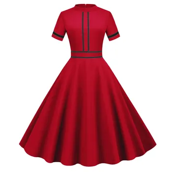 French Vintage Solid Dress Women Summer Retro 50s 60s Pin Up Rockabilly Party Dress Robe Vestidos Dresses for Women 3