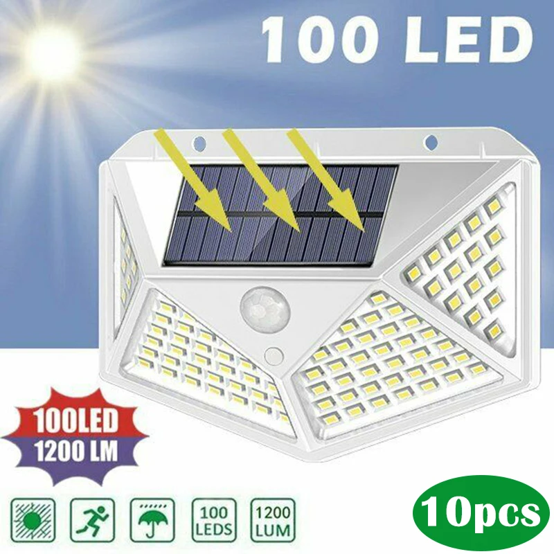 

Newest Outdoor Solar Lights 100LED 3 Modes Solar Wall Lamp with Motion Sensor Absorb Sunlight Street Light for Garden Pool Decor