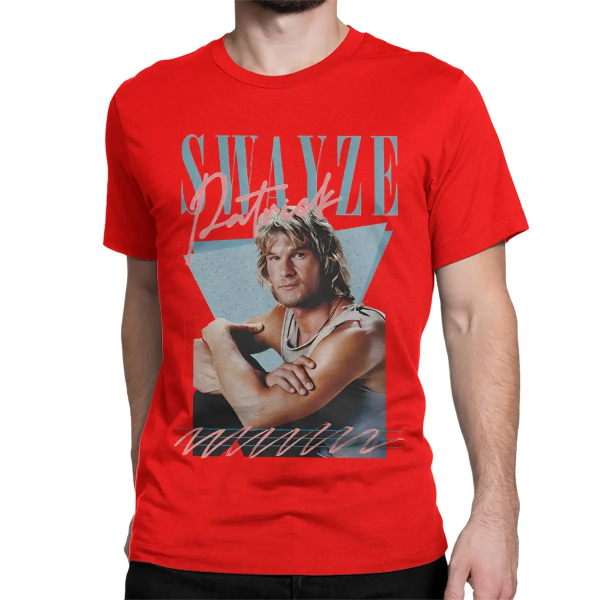 thumbnail image 1 of Camiseta retro de Patrick Swayze de los años 90 para hombre y mujer, cuello redondo, algodón puro, manga corta, para adultos., 1 of 7