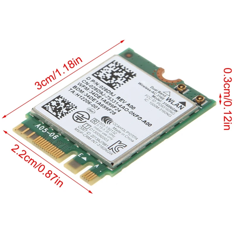 

Wireless-AC 3160 3160NGW Двухдиапазонный Bluetooth-совместимый NGFF Wi-Fi