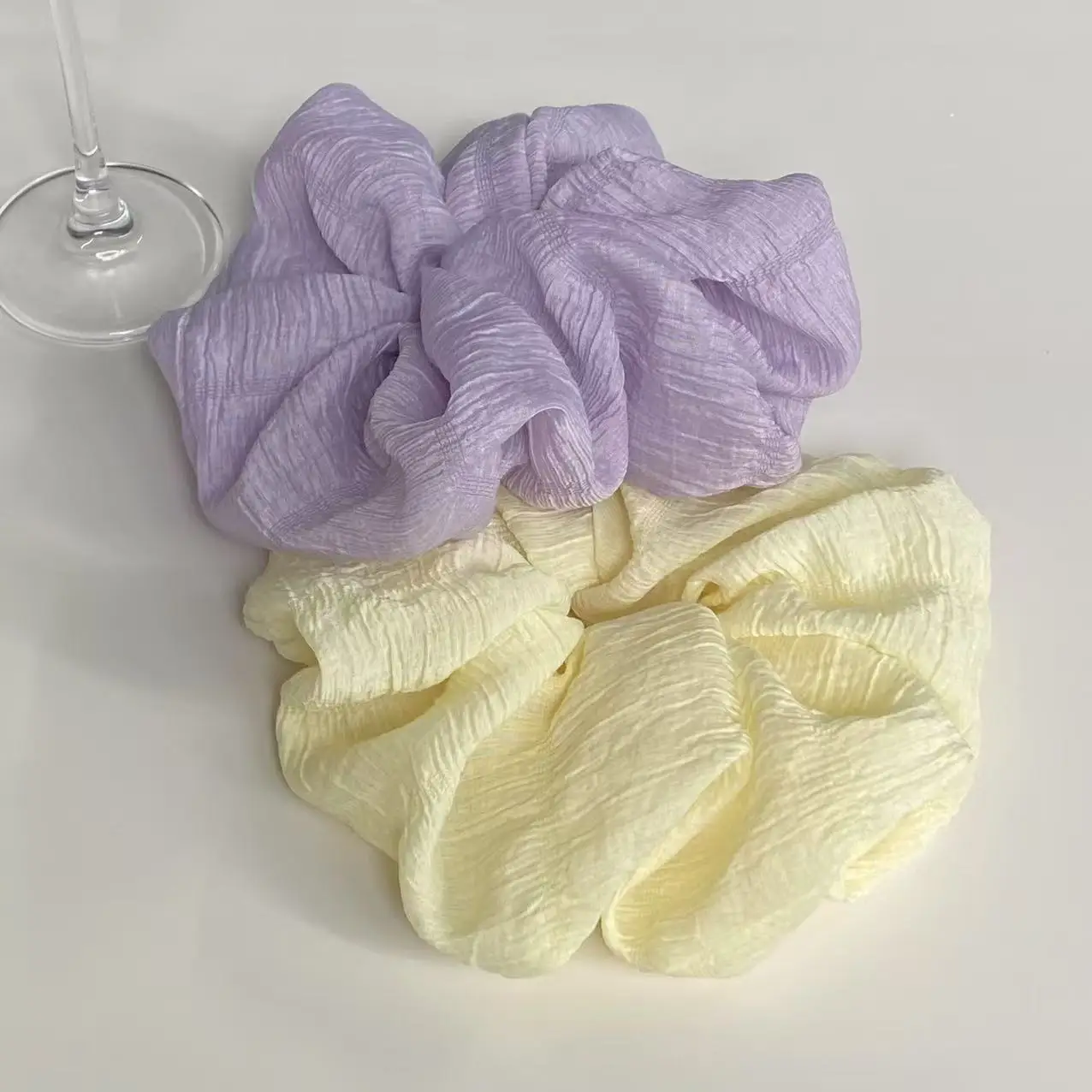 1PC Light Yellow Textured Scrunchie, Large Soft Hair Tie, Chic Hair Accessory for Women, Perfect for Daily Styling