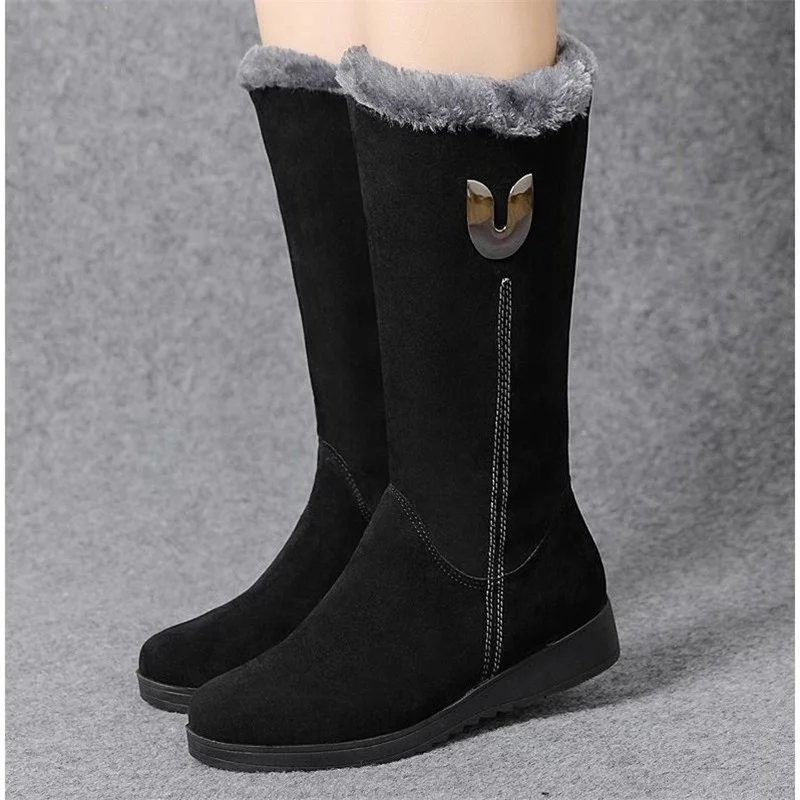 

Fur Warm Chelsea High Boots Women 2022 Winter Shoes Women Chunky Mid-calf Plush Snow Motorcycle Boots ZIP Fashion Platform Shoes