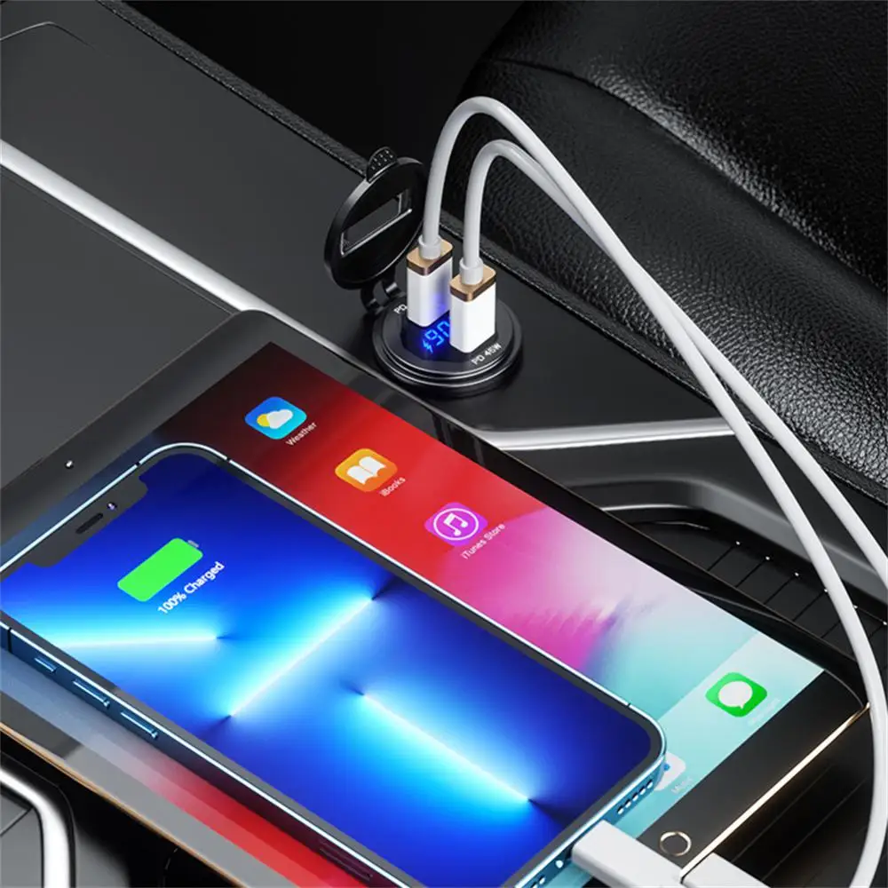 듀얼 USB PD 타입 C 충전기 소켓 전원 콘센트 어댑터, 방수 듀얼 USB 포트, 자동차 보트 SUV 세단 RV용 고속 충전, 12V, 24V