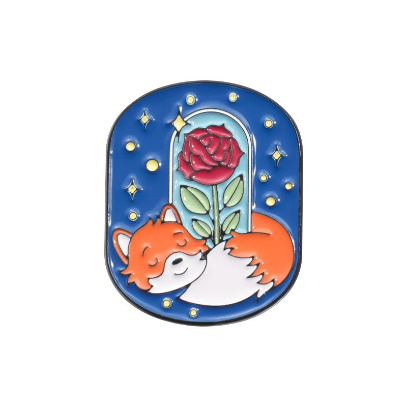 Cosmic Fox Enamel Pin - Gold Tone Space Fox Lapel Pin With Blue Enamel Design