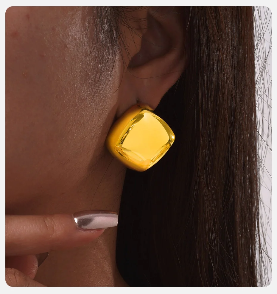 Vnox Modischer Damen-Ohrstecker aus Edelstahl, geometrisches trapezförmiges quadratisches Ohrzubehör, wasserdichter Party-Schmuck, zweifarbig – Detail 4