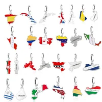 Fit Original Pan Charm Bracelet 925 Silver EL Salvador Colombia Country Peru Flag Hungary Mexico Map Beads For Making Berloque 1