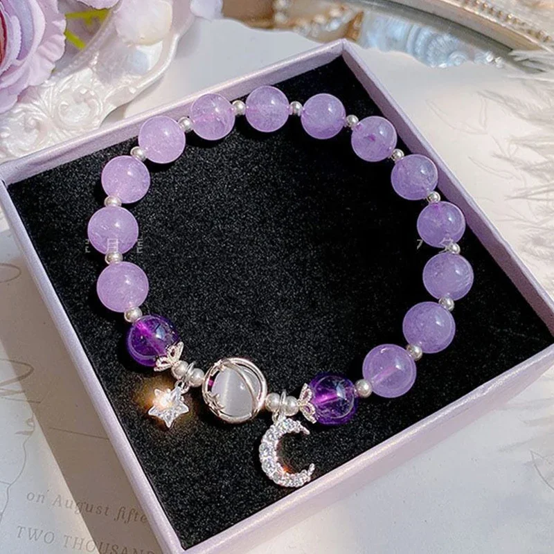 Braccialetto Niche Design con catena a stella e nappine per donna, braccialetto elastico con perline di cristallo blu fantasy e cordino, gioiello ideale come regalo per la migliore amica._voghion.com