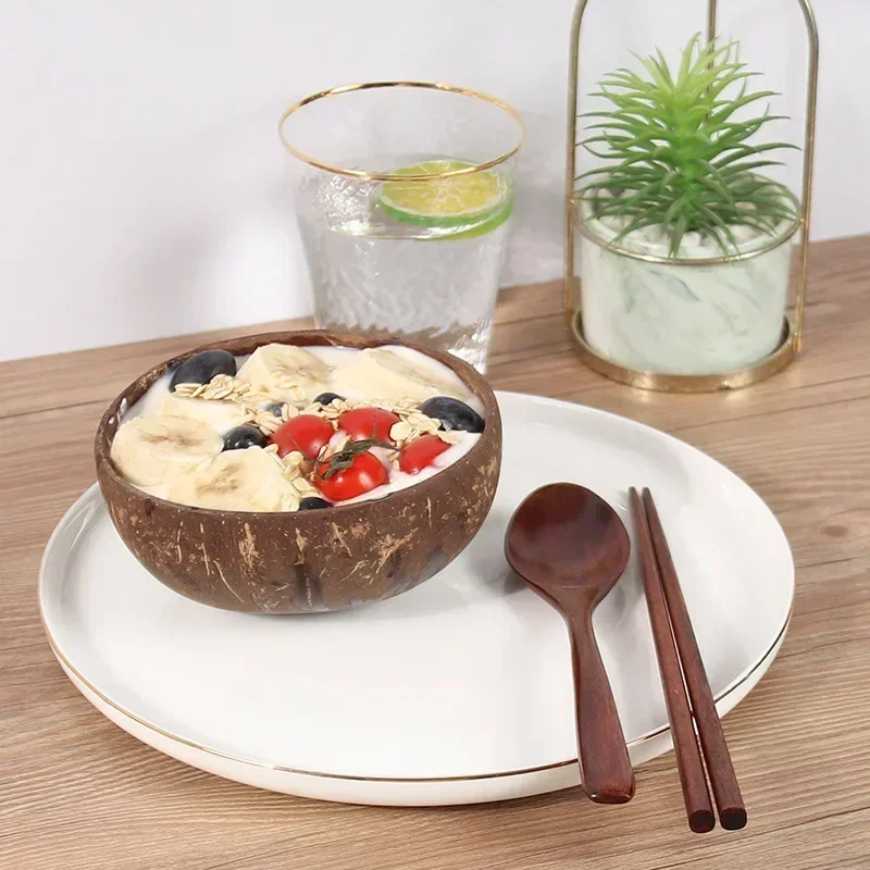 Natural Coconut Bowl Wooden Tableware Fruit Salad Noodle Rice Bowl Creative Coconut Shell Bowl Kitchen Decorative Dinnerware