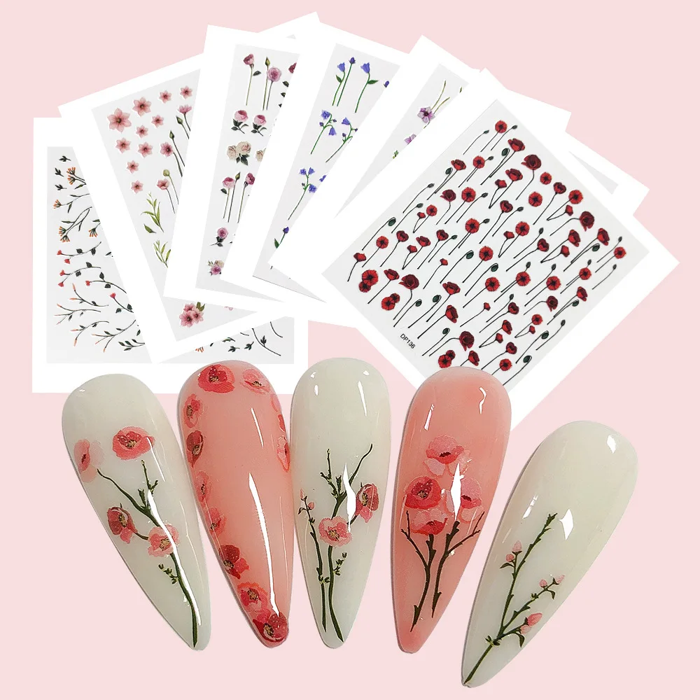 

2023 Spring and Summer New Ins Pop Flower Theme Nail Nail Simulation Flower Dry Flower DIY Nail Stickersnail stickers
