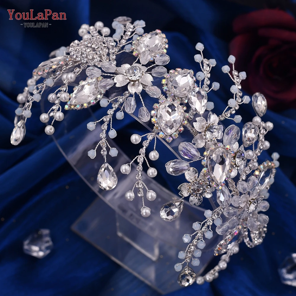 HP453 Trendy Bridal Headband Wedding Crown Hair Accessories Bride Hair Ornaments Crystal Headdress Prom Tiara for Women YouLaPan