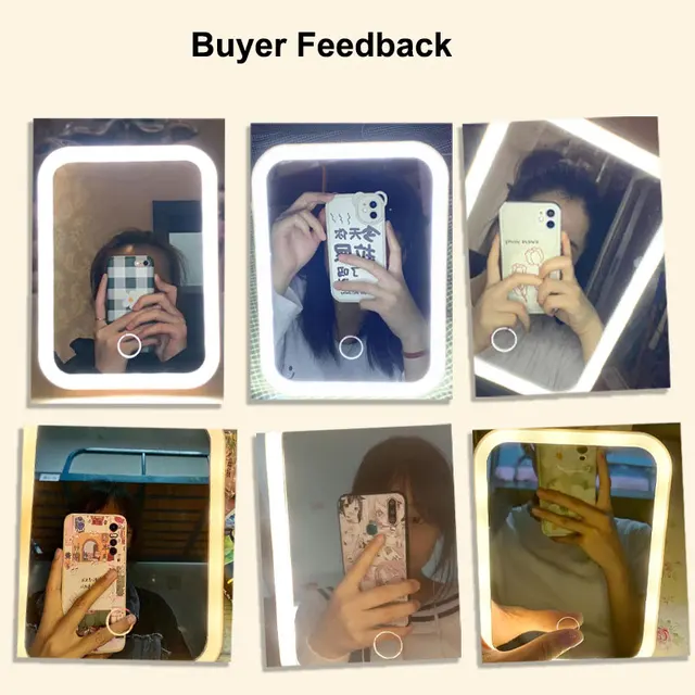 Miroir de courtoisie LED avec écran tactile, 3 couleurs, aste par USB, gradation, maquillage, portable 6