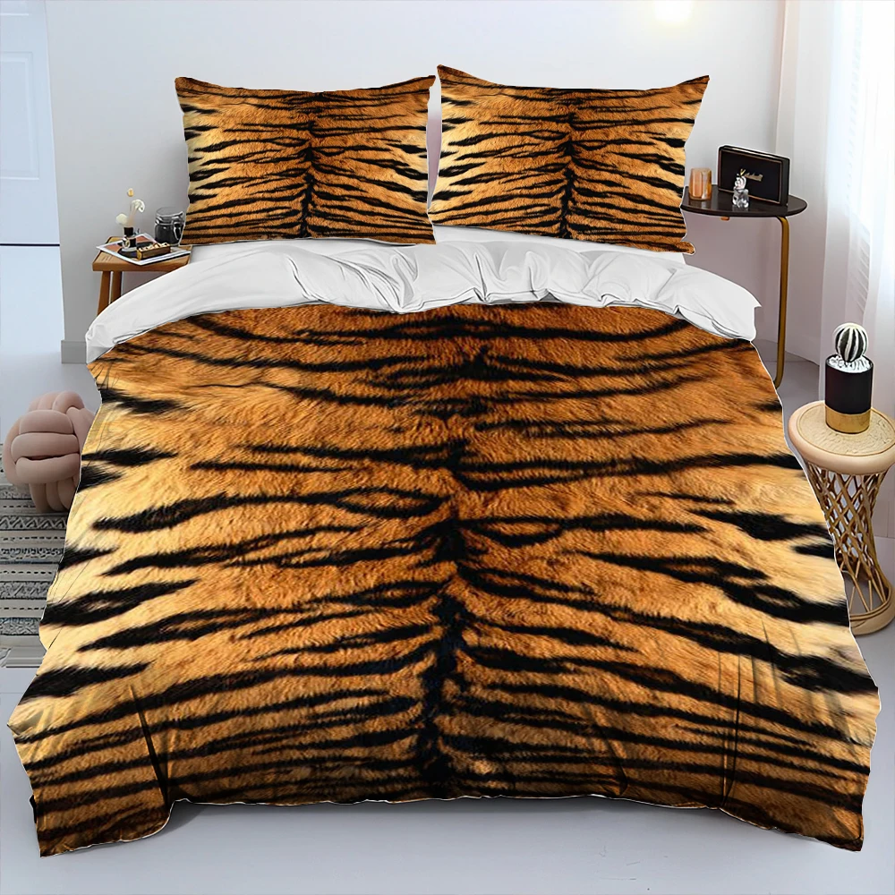 3D Tiger Print Stripe Pattern Beast Comforter Bedding Set,Duvet Cover Bed Set Quilt Cover Pillowcase,King Queen Size Bedding Set 5
