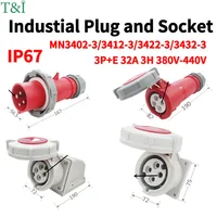 1PCS 4Pin 32A-3h Refrigerated and Refrigerated Container  Industrial Plug Quad Marine Four Hole Connector Socket 380-440V MN3412 1