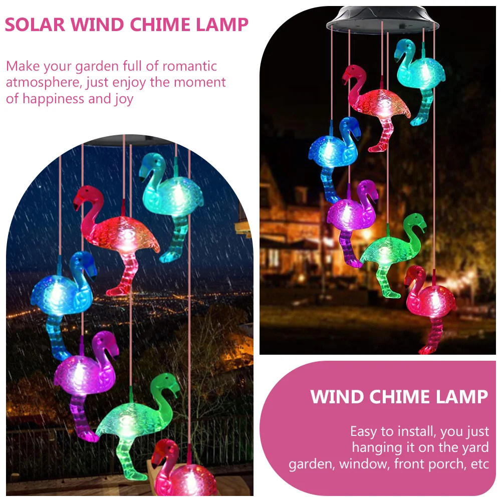 Solar Flamingo Garden Lamp Decoration Power Wind Chime Light for Home Yard Hanging Outdoor Lights 4