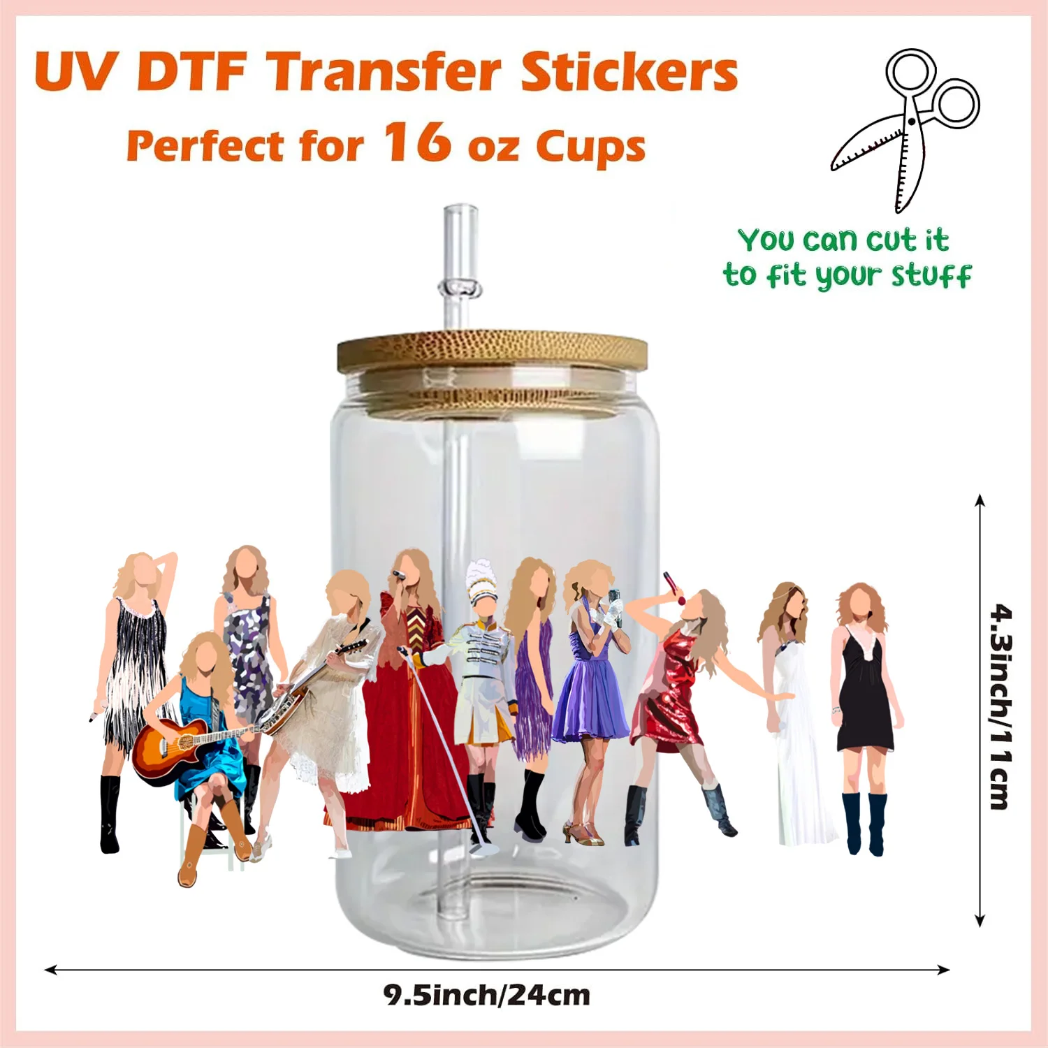 Female singer peel waterproof DIY Decals 3D transfers uvdtf crystal stickers 16oz uv dtf cup wraps for Libbey Glasses